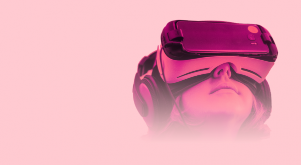 Girl with virtual reality mask on