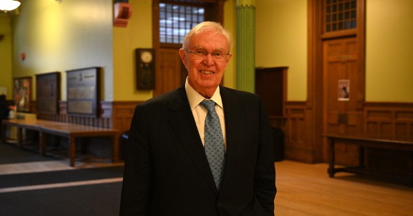 Former NATO ambassador David Wright standing in the lobby of Old Vic.