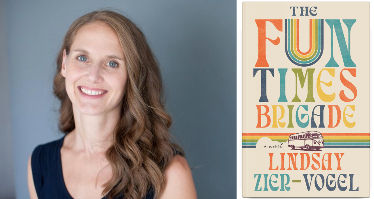 A collage featuring alumna Lindsay Zier-Vogel alongside the cover of her book, The Fun Times Brigade.